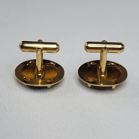Vintage Gold-Tone Oval Tiger Eye Gemstone Cufflinks For Men - Picture 5 of 15